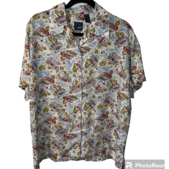 Liz Claiborne Lizwear Button Front Shirt Womens Sz M Diner Hawaiian Top Vintage - Picture 1 of 7